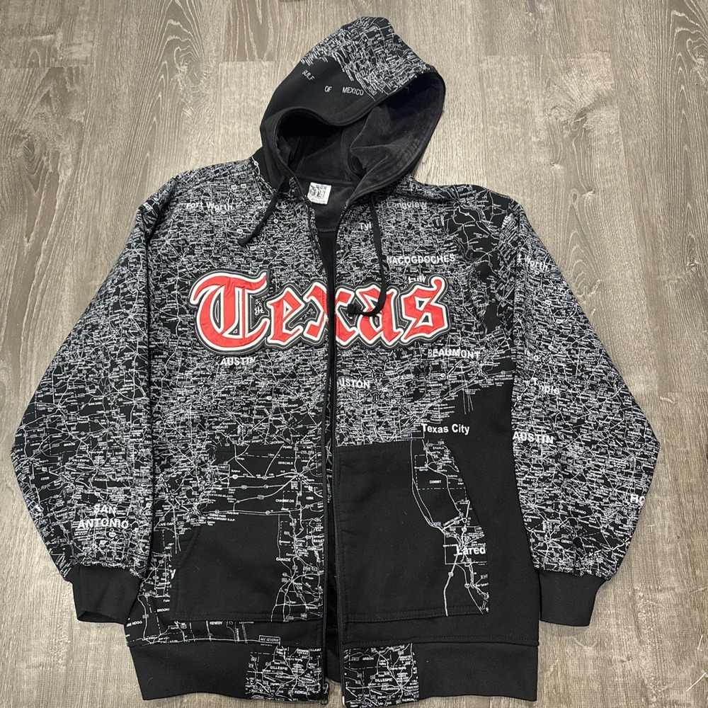 Y2K Beyond the Limit BTL All Over Print Full Zip Hoodie Fleece Men's L Texas